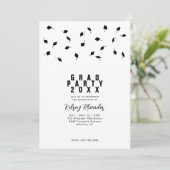 Graduation Cap Toss Black & White Grad Party Kaart (Staand voorkant)