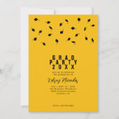 Graduation Cap Toss Gold & Black Grad Party Kaart (Voorkant)