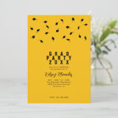 Graduation Cap Toss Gold & Black Grad Party Kaart (Staand voorkant)