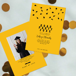 Graduation Cap Toss Gold & Black Grad Party Kaart