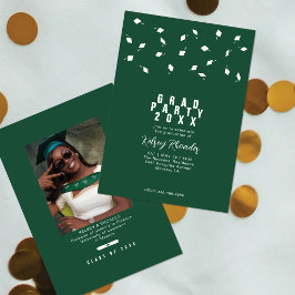 Graduation Cap Toss Green & White Grad Party Kaart