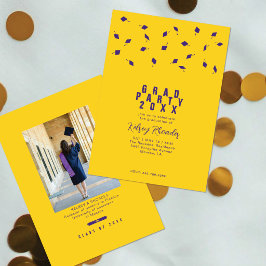 Graduation Cap Toss Purple & Gold Grad Party Kaart