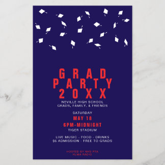 Graduation Cap Toss Red & Navy Grad Party Flyer