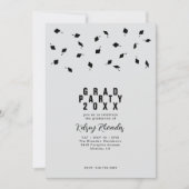 Graduation Cap Toss Silver & Black Grad Party Kaart (Voorkant)