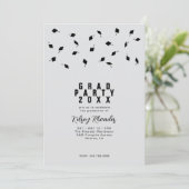 Graduation Cap Toss Silver & Black Grad Party Kaart (Staand voorkant)