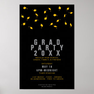 Graduation Cap Toss Silver & Gold Grad Party Poster