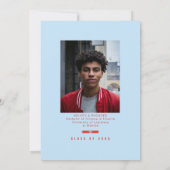 Graduation Cap Toss Sky Blue & Red Grad Party Kaart (Achterkant)