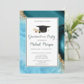 Graduation Cap Turquoise Marmer Graduation Party Kaart (Staand voorkant)