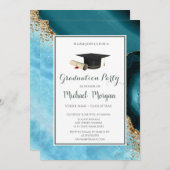 Graduation Cap Turquoise Marmer Graduation Party Kaart (Voorkant / Achterkant)