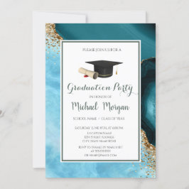 Graduation Cap Turquoise Marmer Graduation Party Kaart