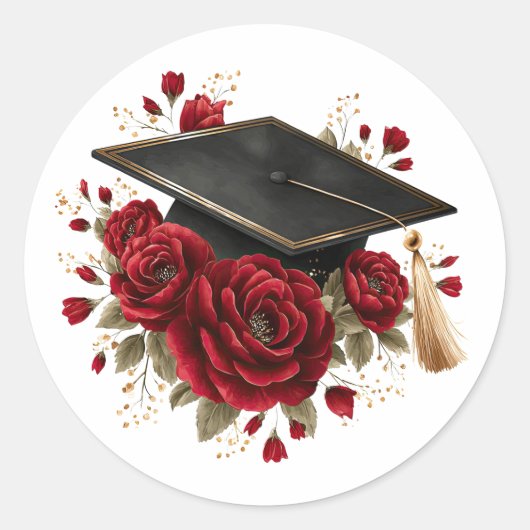 Graduation Cap with Red Roses Celebration Design Ronde Sticker (Voorkant)