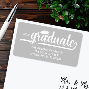 Graduation Cap zilver retouradres Etiket