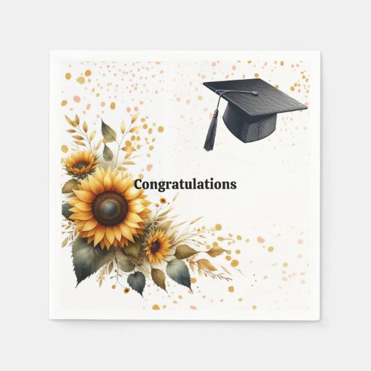 Graduation Cap Zonnebloempapier Servetten (Voorkant)