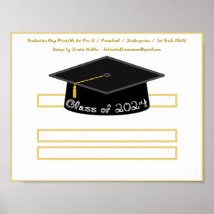 Graduation Cap Zwart Pet Klasse 2024 Wit lettertyp Poster