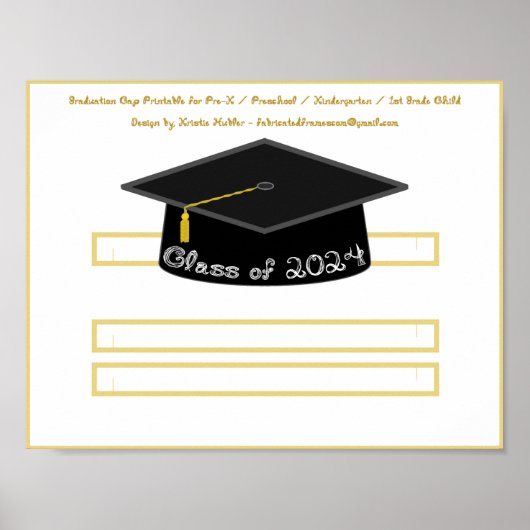 Graduation Cap Zwart Pet Klasse 2024 Wit lettertyp Poster (Voorkant)