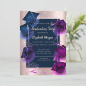 Graduation Caps Roos Gold, Stip Graduation Party Kaart (Staand voorkant)