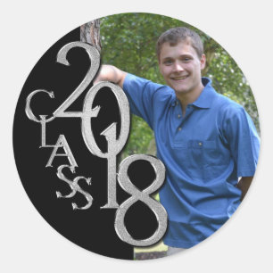 Graduation Class of 2018 Black and Silver Photo Ronde Sticker