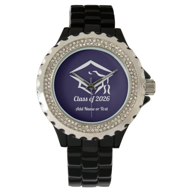 Graduation Class of 20?? NVYWHT Custom Year Name Horloge (Voorkant)