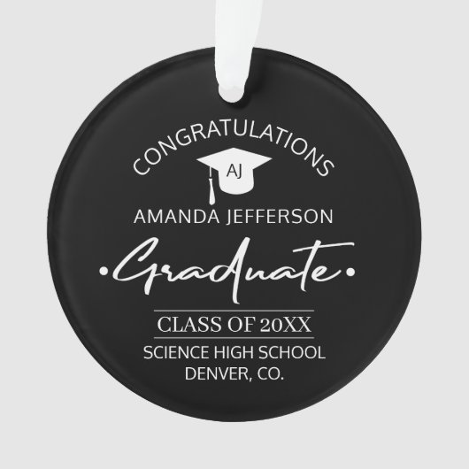 Graduation | Class year and school PHOTO black Ornament (voorkant)