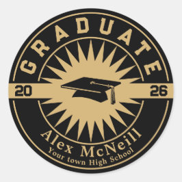 Graduation Classic Gold & Black Template Ronde Sticker