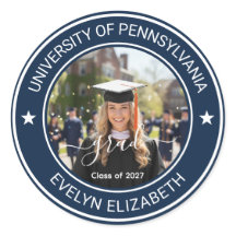 Graduation Classic Style Navy Ronde Sticker Vel