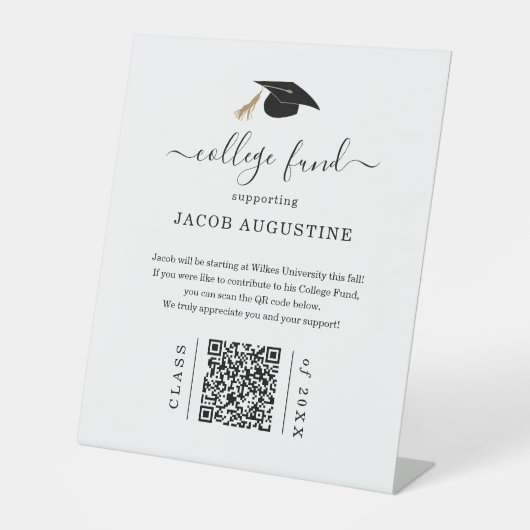 Graduation College Fund with QR Code Reclamebord Met Voetstuk (Voorkant)