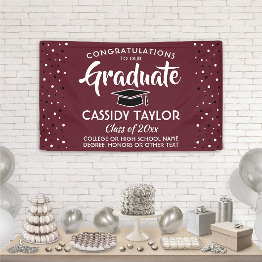 Graduation Congrats Confetti Modern Maroon & White Spandoek