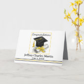 Graduation Congratulations Black Cap Custom Name Kaart (Gele Bloem)