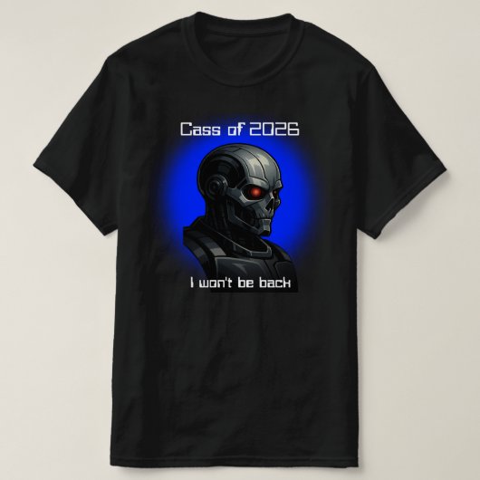 Graduation Cyber Skull Blue Glow Robot Head Design T-shirt (Design voorkant)