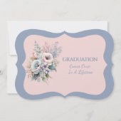 Graduation Daughter Blue Pink Floral Invitation Kaart (Voorkant)