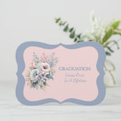 Graduation Daughter Blue Pink Floral Invitation Kaart (Staand voorkant)