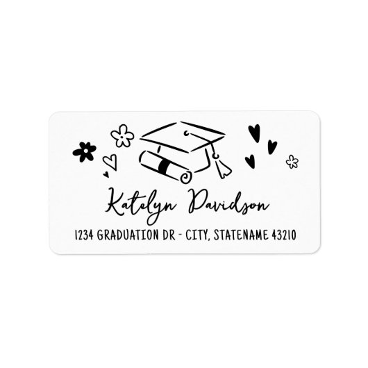 Graduation Doodle Return Address Etiket (Voorkant)