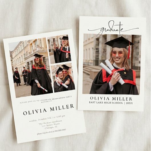 Graduation Elegant Photo Handwritten Grad party Kaart