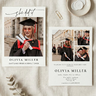 Graduation Elegant Photo Handwritten Grad party Kaart
