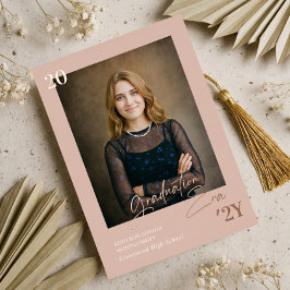 Graduation Era Minimal Graduate Photo Announcement Folie Uitnodiging