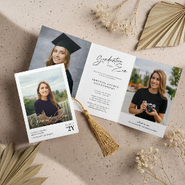 Graduation Era Then & Now Grad Photo Collage Party Drieluik Uitnodiging