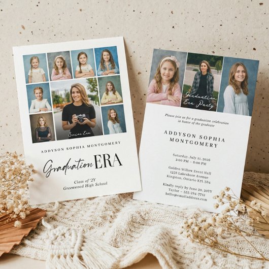 Graduation Era Then & Now Grad Photo Collage Party Kaart