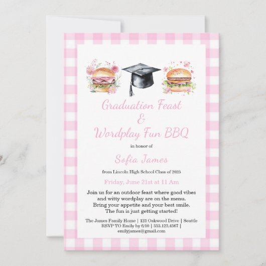 Graduation Feast Wordplay Fun BBQ Invitation Kaart (Voorkant)