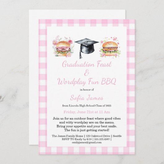 Graduation Feast Wordplay Fun BBQ Invitation Kaart (Voorkant / Achterkant)