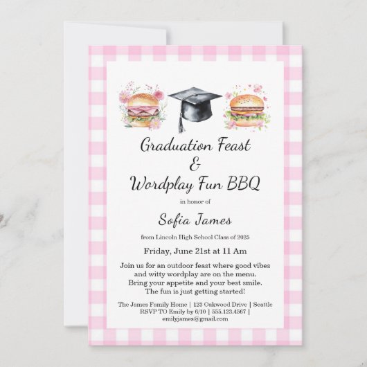 Graduation Feast Wordplay Fun BBQ Invitation Kaart (Voorkant)