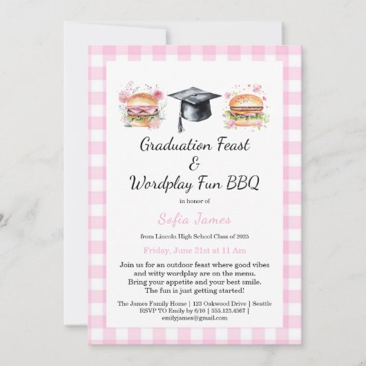 Graduation Feast Wordplay Fun BBQ Invitation Kaart (Voorkant)