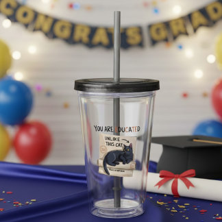 Graduation Funny Cat College Master Degree Phd Acryl Drinkbeker