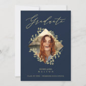 Graduation Gold Diamond Wildflower Navy Photo Kaart (Voorkant)