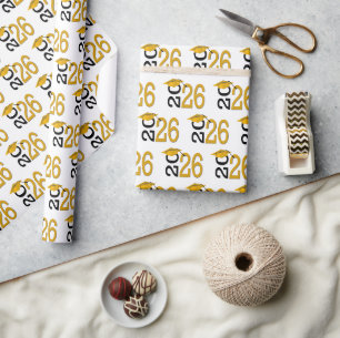 Graduation Gold en Black voor 2026 Cadeaupapier