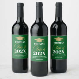 Graduation green and gold wine label wijn etiket