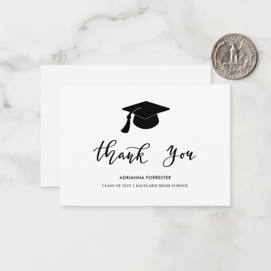Graduation Hat Chic Modern Script Thank You Note Notitiekaartje (Voorkant / Achterkant in situ)
