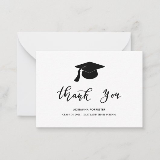 Graduation Hat Chic Modern Script Thank You Note Notitiekaartje (Voorkant)