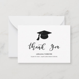 Graduation Hat Chic Modern Script Thank You Note Notitiekaartje
