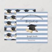 Graduation Invitation Blue Stripe  Kaart (Voorkant / Achterkant)