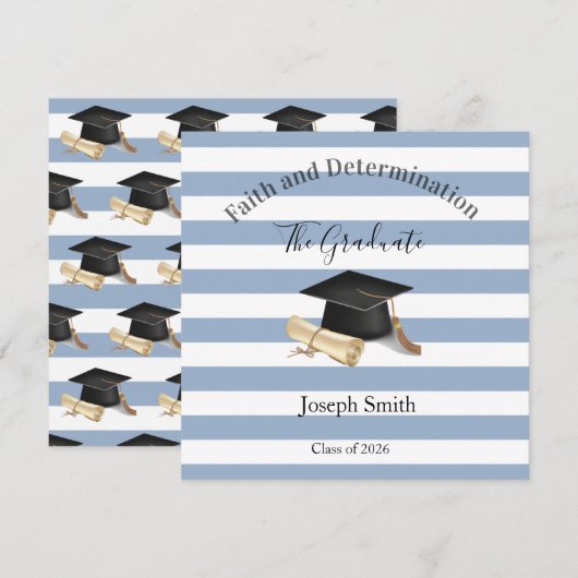 Graduation Invitation Blue Stripe  Kaart (Voorkant / Achterkant)